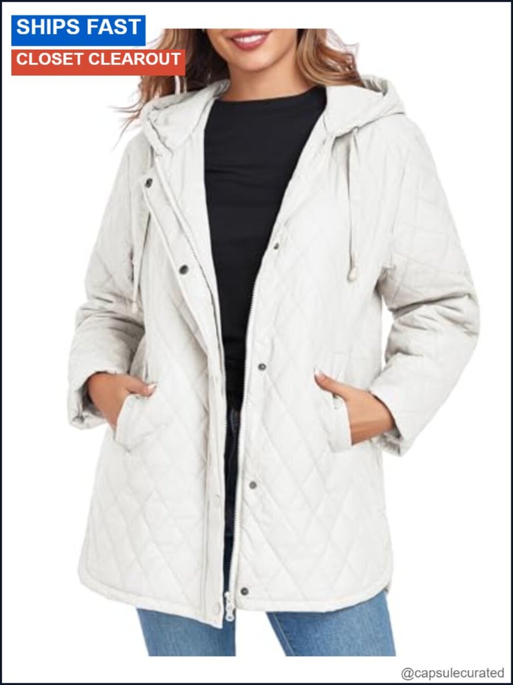 Oversized Quilted Puffer Jacket Lightweight Hooded Coat with Pockets